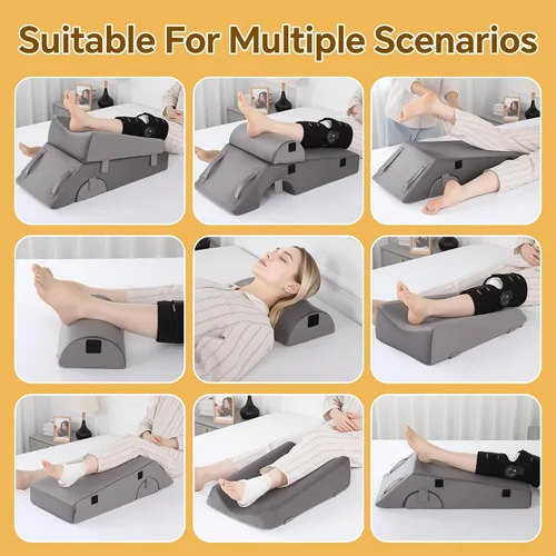 Vista 5 de MABOZOO Almohada de elevación de piernas para después de la cirugía, almohada de recuperación de reemplazo de rodilla de 5 alturas con almohadilla