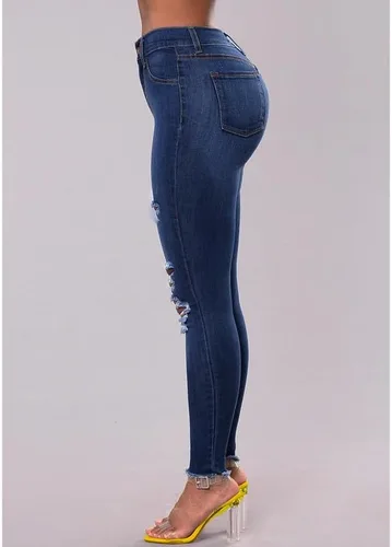 Vista 4 de Andongnywell - Jeans ajustados para mujer, desgastados, rasgados, pantalones de mezclilla con agujeros lavados, ajustados