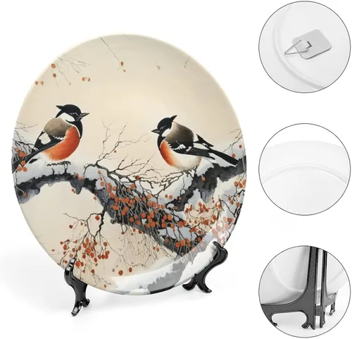 Vista 4 de Plato decorativo de pintura de pájaros chinos y flores, platos de cerámica para decoración del hogar, regalos de boda, platos de cena para sala