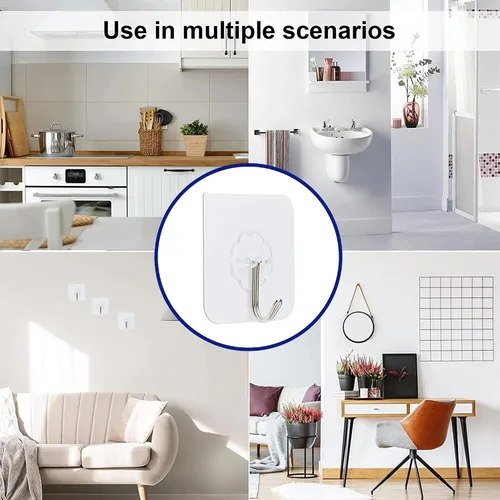 Vista 6 de Ganchos adhesivos para colgar, ganchos de pared resistentes, ganchos transparentes autoadhesivos, ganchos impermeables para toallas y abrigos
