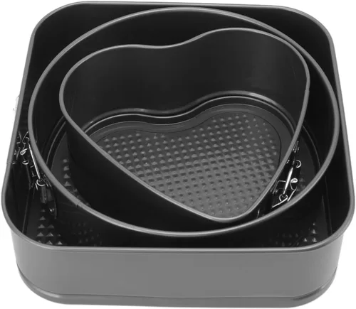 Vista 3 de Juego de 3 moldes para tartas de acero redondo con forma cuadrada de corazón antiadherente, molde para tartas de queso, parte inferior extraíble