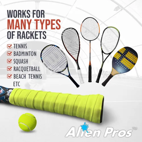 Vista 5 de ALIEN PROS Paquete de 18 cintas de agarre de raqueta de tenis blanca y amarilla neón, agarre de tenis precortado y ligero