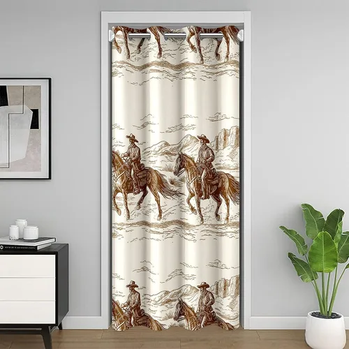 Vista 21 de Erosebridal Highland - Cortina opaca para puerta de vaca, con diseño de rosas para niños, niñas, niños, con animales salvajes del oeste