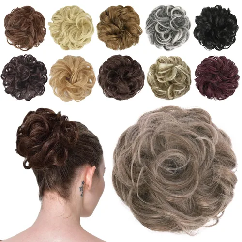 Vista 33 de FESHFEN Pieza de Cabello de Moño Desordenado - Extensiones de Coleteros de Moño de Cabello Ondulado Rizado Elástico Postizos Sintéticos para Mujeres
