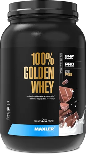 Vista 10 de Maxler Proteína de suero de leche 100% dorada, 0.94 onzas de proteína por porción, proteína de suero en polvo para antes del entrenamiento