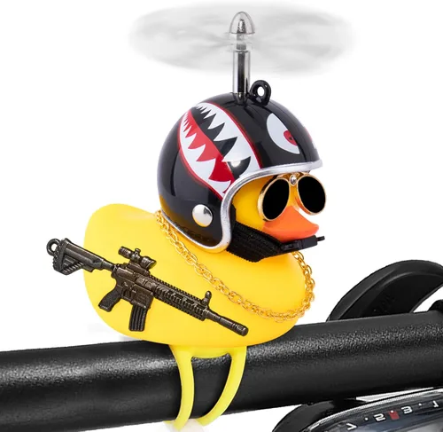 Vista 10 de wonuu Campana de bicicleta de pato de goma, patos exprimibles con casco para ciclismo, decoración de salpicadero, accesorios de motocicleta