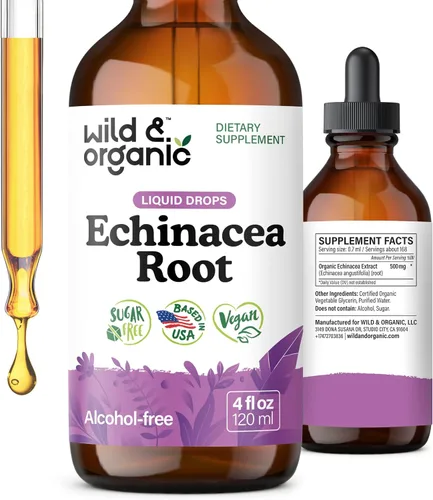 Vista 10 de Wild & Organic Tintura de equinácea - Suplementos de drenaje inmune y linfático - Gotas líquidas de hierbas de equinácea - Agregar al té - Extracto