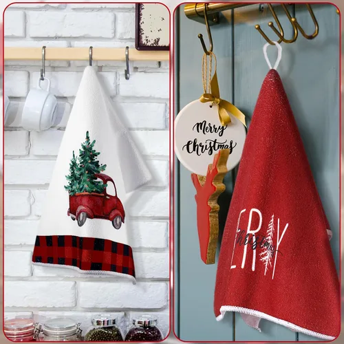 Vista 4 de Bencailor Juego de 4 toallas de cocina navideñas decorativas para platos de té, toallas de mano para baño de Navidad, 15.75 x 23.62 pulgadas