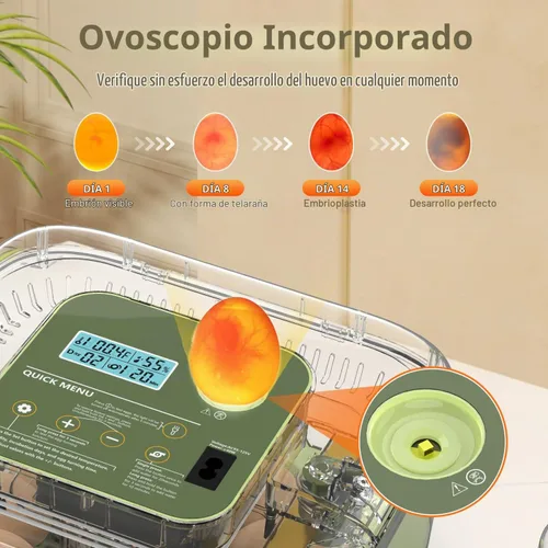 Vista 5 de HOWOOlUA - Incubadora de huevos para incubar huevos con giro automático, control de temperatura y humedad, incubadora de huevos integrada de gran