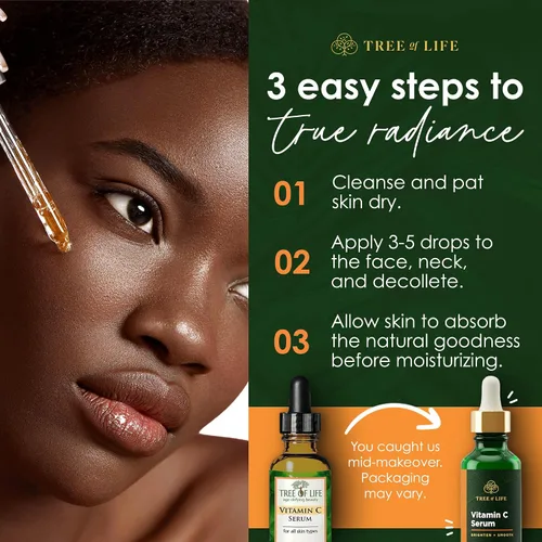 Vista 4 de Tree of Life Beauty Suero facial de vitamina C para piel seca y sensible (1 onza líquida) y cápsulas de suero de vitamina C y retinol