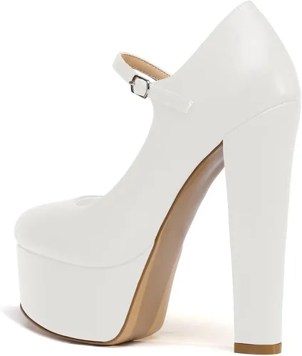 Vista 4 de YODEKS Zapatos de tacón alto y tacón alto para mujer, con plataforma cerrada, estilo Mary Jane, zapatos de vestir para bodas y fiestas
