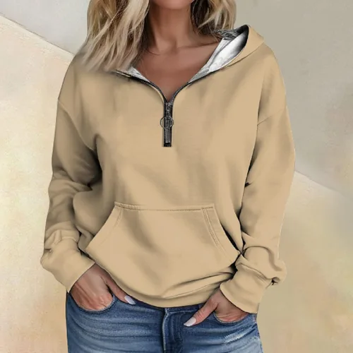Vista 2 de Sudadera con capucha de gran tamaño para mujer, con cremallera de un cuarto, para invierno, lisagráfica