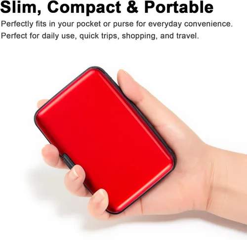 Vista 14 de Soporte para tarjetas de crédito, cartera metálica con bloqueo RFID para tarjetas de identificación para mujeres y hombres, funda rígida de aluminio