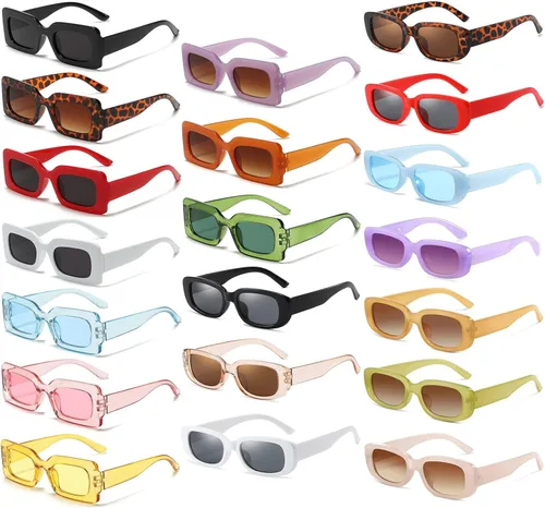 Vista 13 de YQVIE 20 Pack Small Rectangle Sunglasses Bulk for Women Men Trendy Square Party Glasses rosado (10pink/10hotpink)
