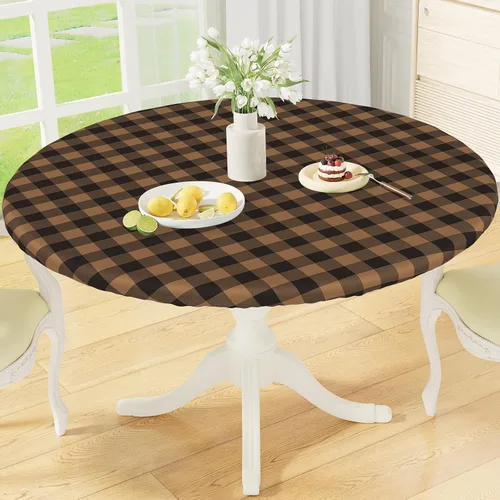 Vista 21 de misaya Mantel redondo ajustable con borde elástico, mantel de vinilo impermeable a cuadros de búfalo con parte trasera de franela para mesas