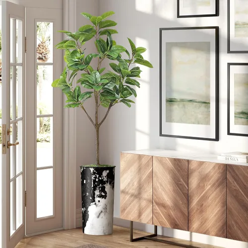 Vista 15 de Árbol artificial en macetero contemporáneo con efecto de granito, palmera tropical areca artificial de seda para decoración del hogar en interiores