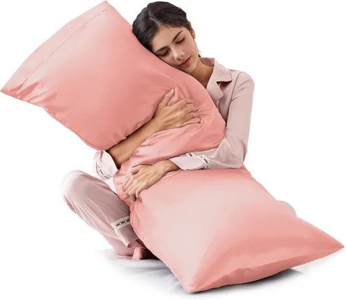 Vista 26 de Love's cabin Funda de almohada de satén para cabello y piel, similar a las fundas de almohada de seda, paquete de 2 fundas de almohada