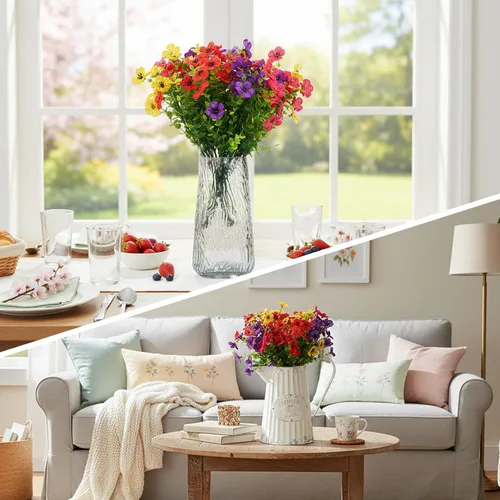 Vista 7 de CEWOR - 12 paquetes de flores artificiales para interior y exterior, margarita de seda falsa con hojas de eucalipto, flor artificial para maceta