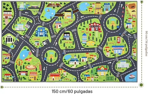 Vista 2 de Alfombras de juego de autos para niños, 36 x 60 pulgadas, tapete de juego de mapa de ruta urbano para jugar con autos, camiones, tapete de juego