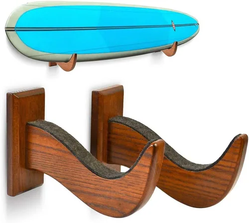 Vista 7 de TESLYAR Soporte de pared para tabla de surf, estante de madera para almacenamiento en pared, ganchos de madera maciza para tabla de surf, tabla