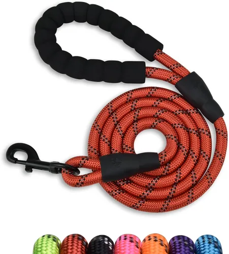 Vista 12 de Correa fuerte para perro de 5/6 pies con mango acolchado suave, cuerda altamente reflectante para caminar por la noche, hebilla de metal giratoria