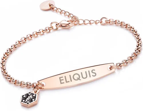 Vista 84 de LinnaLove - Pulsera de identificación de alerta médica con cadena Rolo simple pregrabada para mujer