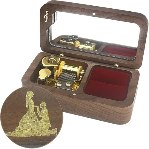 Vista 12 de SOFTALK Joyero de madera vintage para anillos musicales, regalos para propuestas, compromiso, boda, Navidad, cumpleaños, día de San Valentín