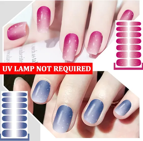 Vista 3 de 16 hojas de calcomanías de esmalte de uñas, envolturas de uñas completas con purpurina, tiras de esmalte de uñas de color sólido, tiras de uñas