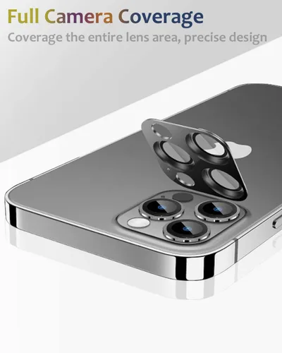 Vista 6 de Protector de lente de cámara de metal compatible con iPhone 13 Pro Max/iPhone 13 Pro Cubierta de cámara de metal Protector de pantalla de vidrio