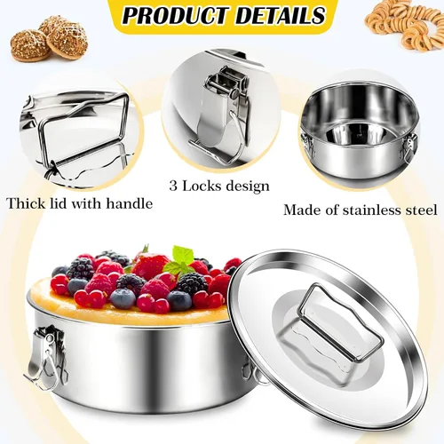 Vista 5 de Maxcheck Paquete de 3 moldes de flan con tapa, sartén de acero inoxidable de 1.5 cuartos de galón, compatible con olla de 6 cuartos de galón