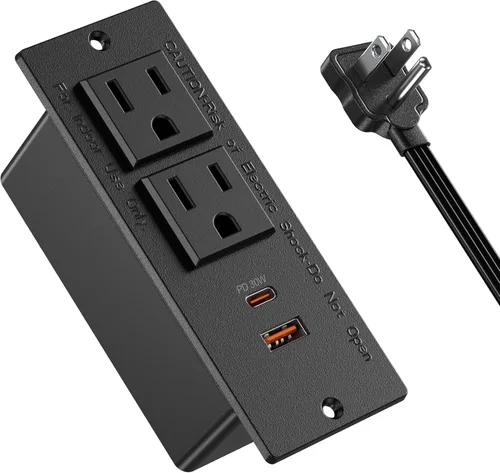 Vista 9 de Regleta de Energía Empotrada para Conferencias con Enchufe, Cable de 6.56 Pies, Regleta de Energía de Escritorio con Ojal con 2 Enchufes y 2 Puertos