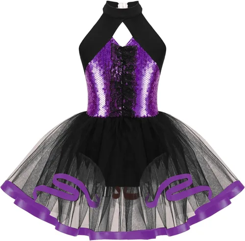Vista 118 de CHICTRY Vestido tutú de ballet con lentejuelas brillantes para niñas y niñas, moderno disfraz de baile latino de jazz