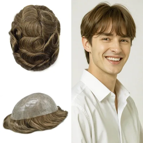 Vista 37 de Extensiones de pelo tipo tupé para hombre, sistema de reemplazo de cabello humano virgen 100% europeo, piel fina y duradera, inyección