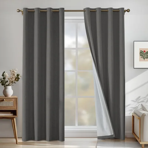 Vista 29 de Cortinas 100% opacas para dormitorio, cortinas opacas de 63 pulgadas de largo, cortinas opacas de lino para sala de estar, cortinas con ojales
