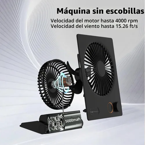 Vista 3 de Ventilador de escritorio pequeño, ventilador de mesa USB VEMONT con batería recargable de 5000 mAh, ventilador portátil personal plegable de 180°