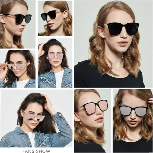 Vista 4 de LYZOIT Lentes de sol de gran tamaño para mujer, con espejo, grandes sombras, a la moda, marco cuadrado, gafas de sol con protección UV