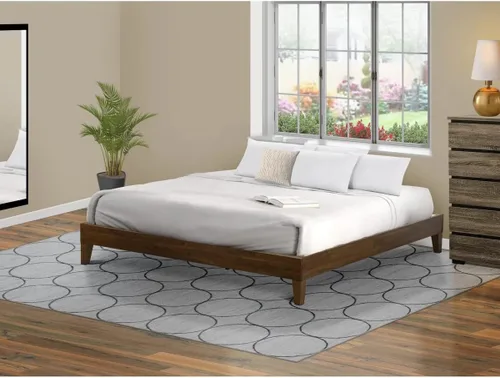 Vista 13 de East West Furniture NVP-22-F Marco de cama de tamaño matrimonial con 4 patas de madera dura y 2 patas centrales adicionales, acabado de nogal