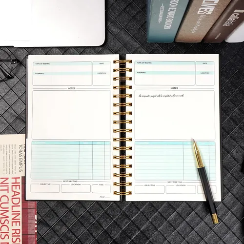 Vista 8 de Cuaderno de Reuniones para Trabajo con Elementos de Acción 5.5×8.5 Tapa Dura Espiral Planificador de Reuniones para Oficina Negocios Notas