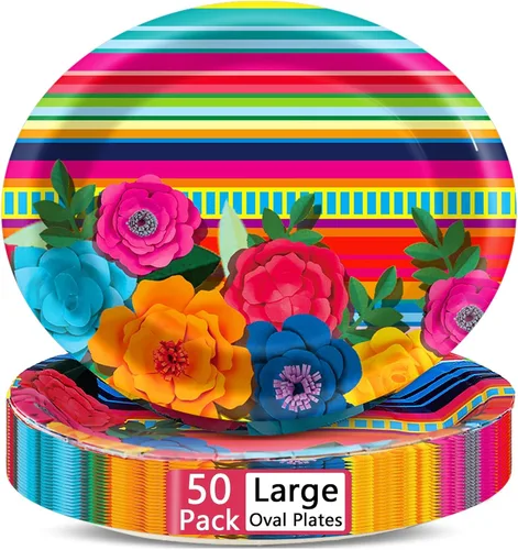 Vista 29 de Qyeahkj 50 piezas de platos de papel ovalados de surf de verano grandes de 11" para decoración de fiesta temática de playa desechable suministros