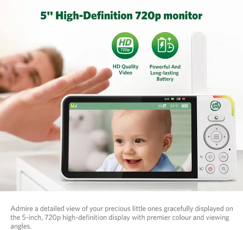 Vista 6 de LeapFrog Monitor de bebé LF925HD con cámara y audio, monitor de bebé de acceso remoto WiFi de 1080p, cámara panorámica e inclinación de 360°, zoom