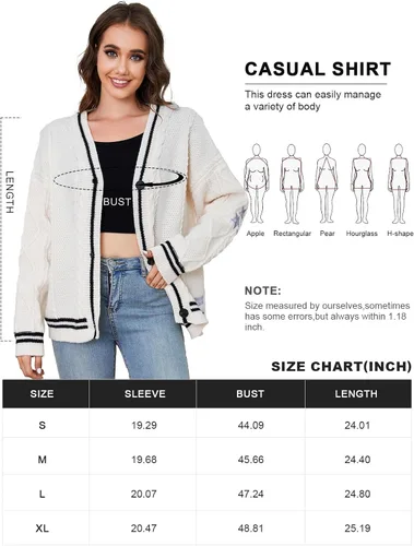 Vista 2 de Rixiland Suéter casual de manga larga con cuello en V para mujer, parte delantera abierta, de punto, estampado de estrellas, con botones