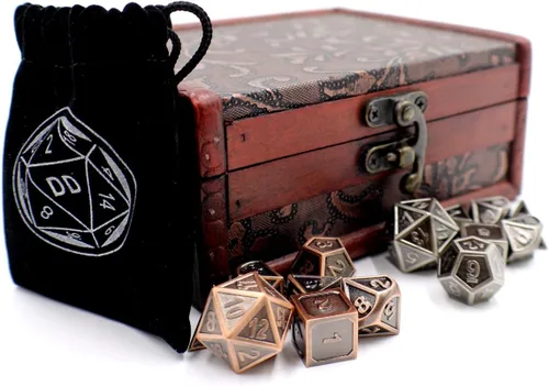 Vista 5 de Dos juegos de rol de dados de metal con baúl de almacenamiento para juegos de mesa