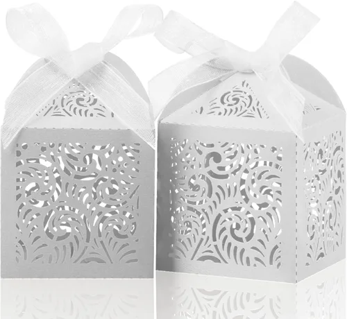 Vista 13 de COTOPHER 60 cajas de recuerdo cortadas con láser, caja de regalo pequeña de 2 x 2 x 2.75 pulgadas para regalos, recuerdos de fiesta de boda