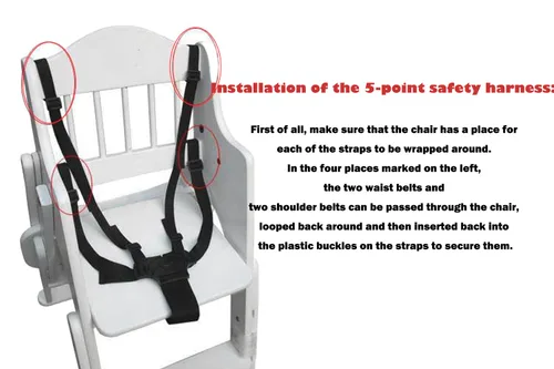 Vista 4 de Arnés universal de 5 puntos para bebé con 5 almohadillas, arnés ajustable correa de seguridad para bebé, cinturón de seguridad para bebé para silla