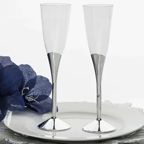 Vista 6 de Efavormart - Juego de 6 copas de champán de plástico plateado de 5 onzas con base desmontable, elegantes vasos desechables para recepciones
