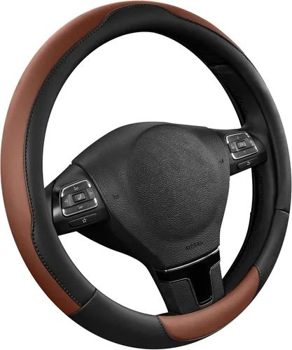 Vista 11 de Road Comforts Funda para volante, de piel antideslizante y transpirable, ajuste universal de 14.5 a 15 pulgadas, agarre cómodo, color negro