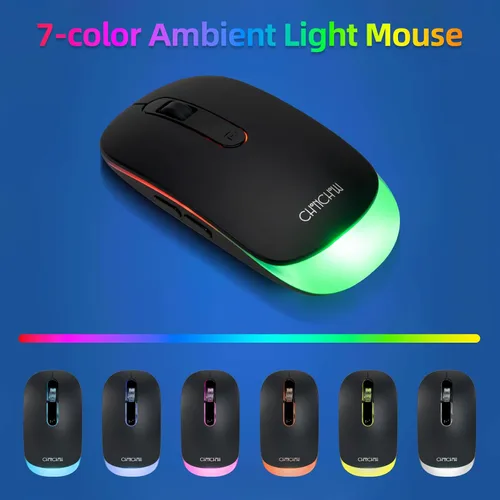 Vista 7 de Combo de teclado y mouse inalámbricos, teclado y mouse recargables con luz LED arcoíris de 2.4 GHz, mouse silencioso y teclado para Mac, Windows