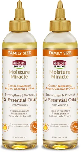 Vista 9 de African Pride Moisture Miracle 5 Aceites Esenciales para el Cabello con Vitamina E Humedad, Brillo, Protección y Crecimiento Argán, Ricino
