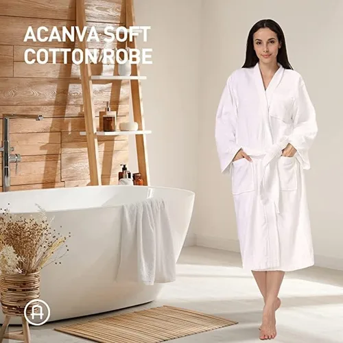 Vista 3 de Acanva Women's & Men's Terry Robe Plush Cotton Spa Kimono Bathrobe
