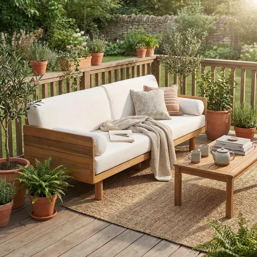 Vista 12 de Christopher Knight Home Sofá de patio de madera de acacia para exteriores, sofá de 3 asientos para exteriores con cojines y almohadas extraíbles